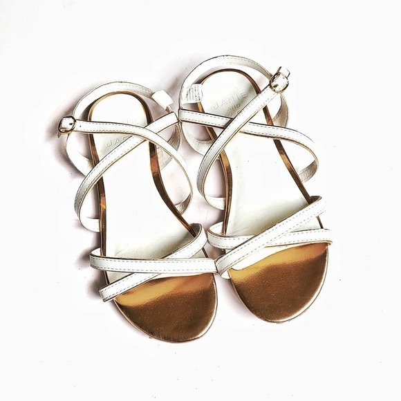 Janie & Jack 1 Gold Sandals Dress Flats White Strappy Leather - Picture 1 of 8